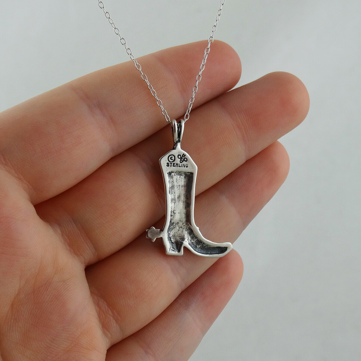 Cowboy Boot w/ Spur Pendant Necklace 925 Sterling Silver Country Girl Gift NEW