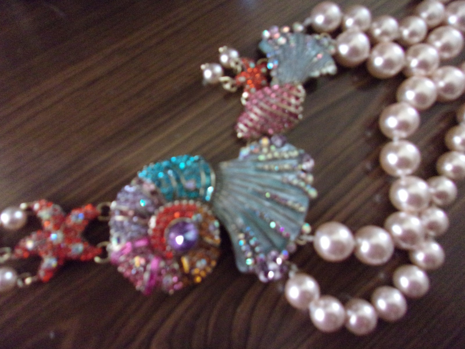 Heidi Daus Inspired Peach And Blue Seashell Necklace