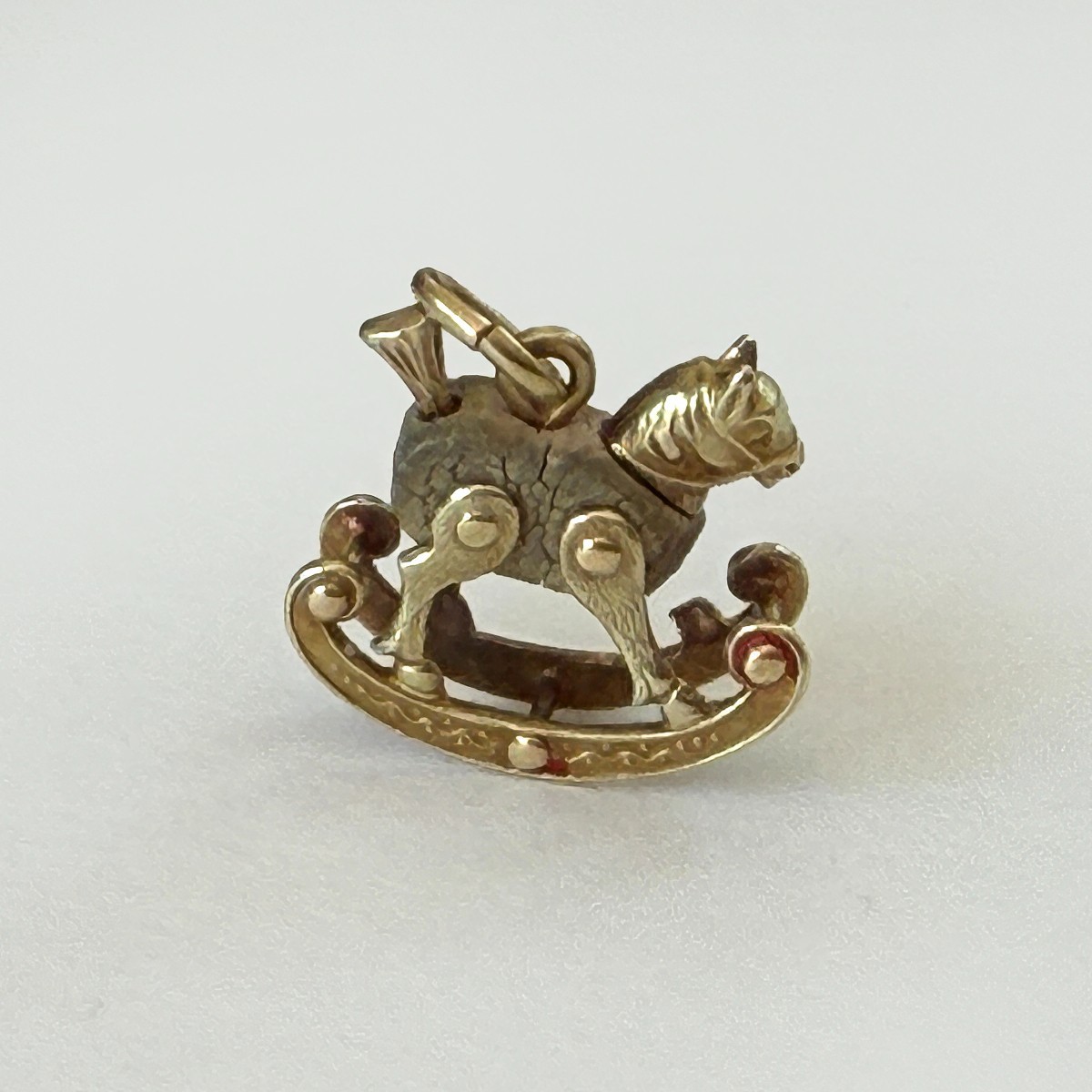 Vintage 1930s 14K Gold ROCKING HORSE CHARM w/ Wood Body & Enamel – AS IS – 0.82g