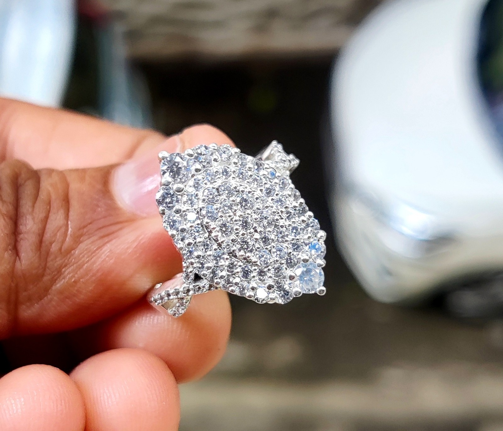 1.50Ct Oval Lab-Created Diamond Cluster Engagement Ring 14K White Gold Plated