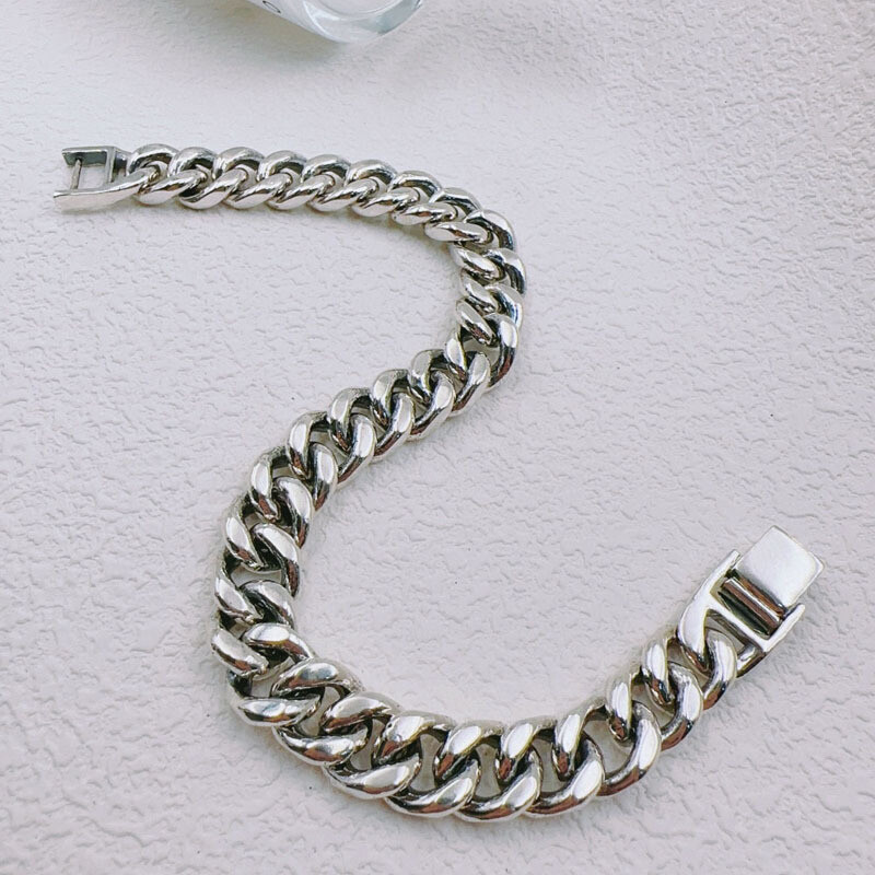 Real 925 Sterling Silver Bracelet Women Men 10mm Curb Cuban Link Bracelet