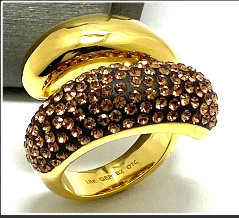 Diamonique High-Polish Stripe Band Gold-Clad Sterling Silver Ring, Size 7