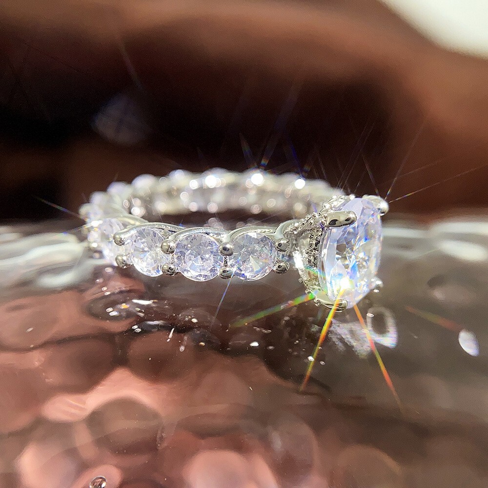 2CT Oval Cut Simulated Diamond Ring Silver Plated Unique Ring For Valentine Gift