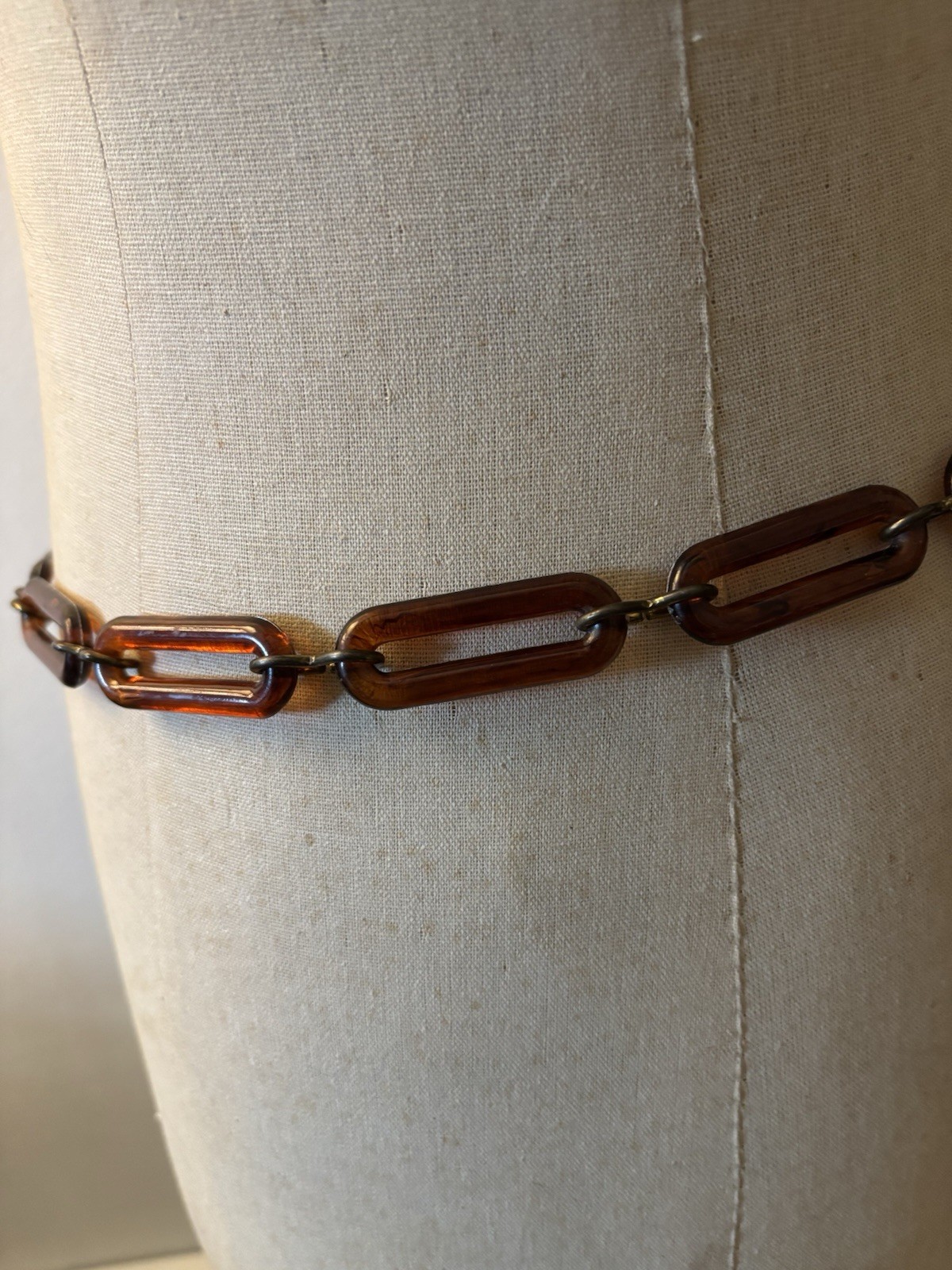 VTG 70s Lucite Link Chain Heart Charm Belt Adjustable Hook Closure
