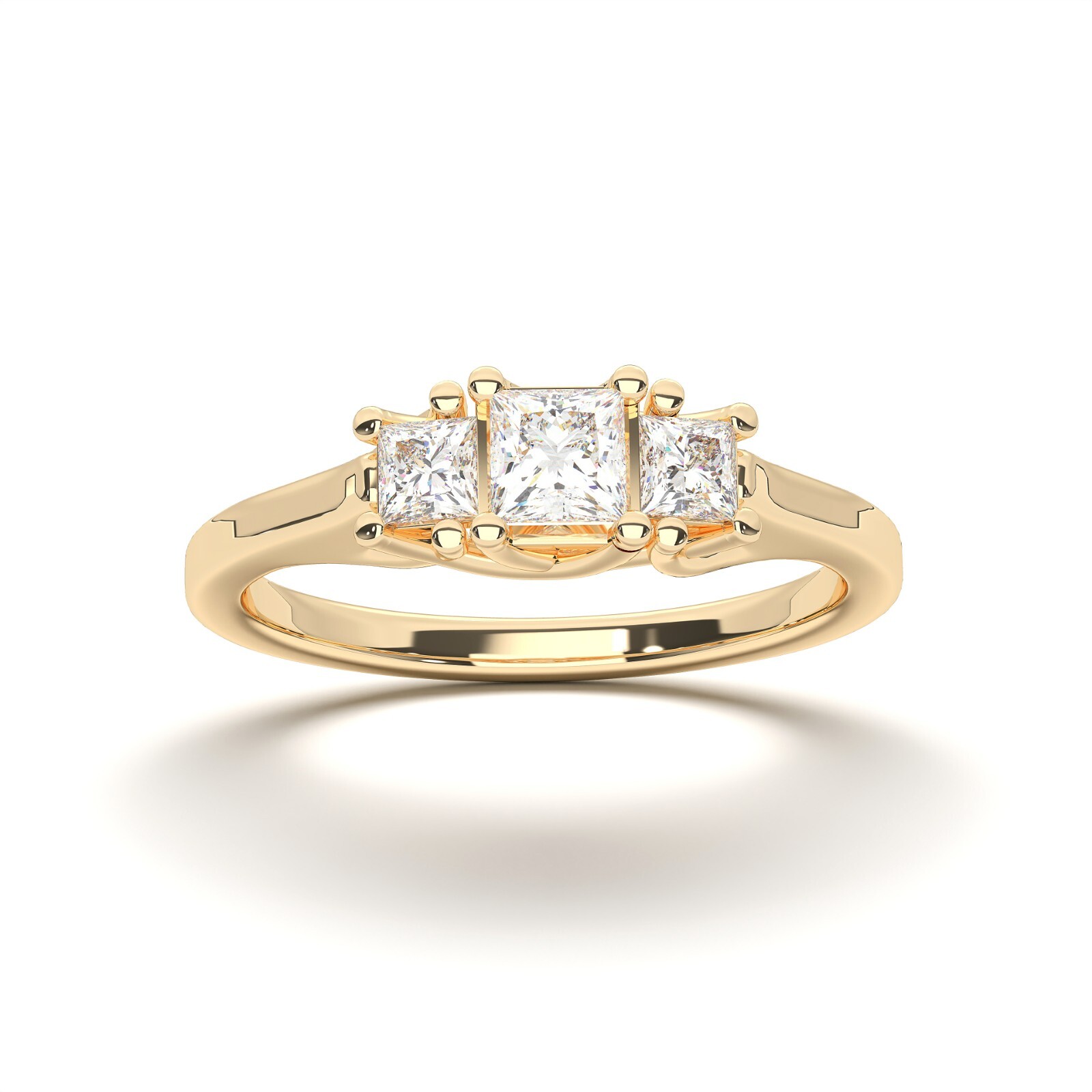 0.60Ct Princess Cut Moissanite 3 Stone Engagement Ring in 10K Gold for Women