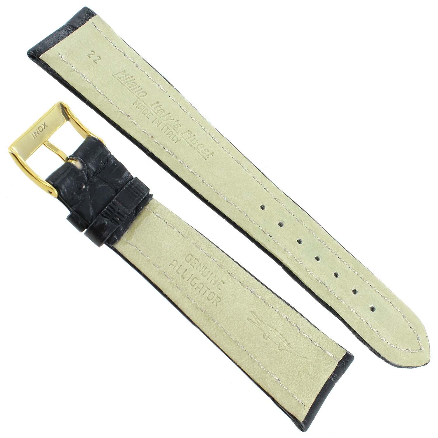 22mm Morellato Matte Black Genuine Alligator Stitched Watch Band LONG 2120
