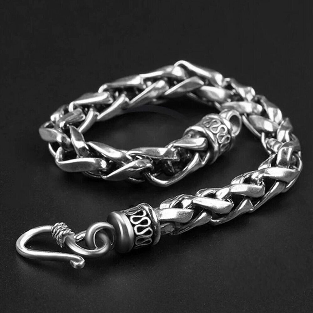 Pure S925 Sterling Silver Chain 6mm Double Wheat Link Bracelet 7.1-8.7inch
