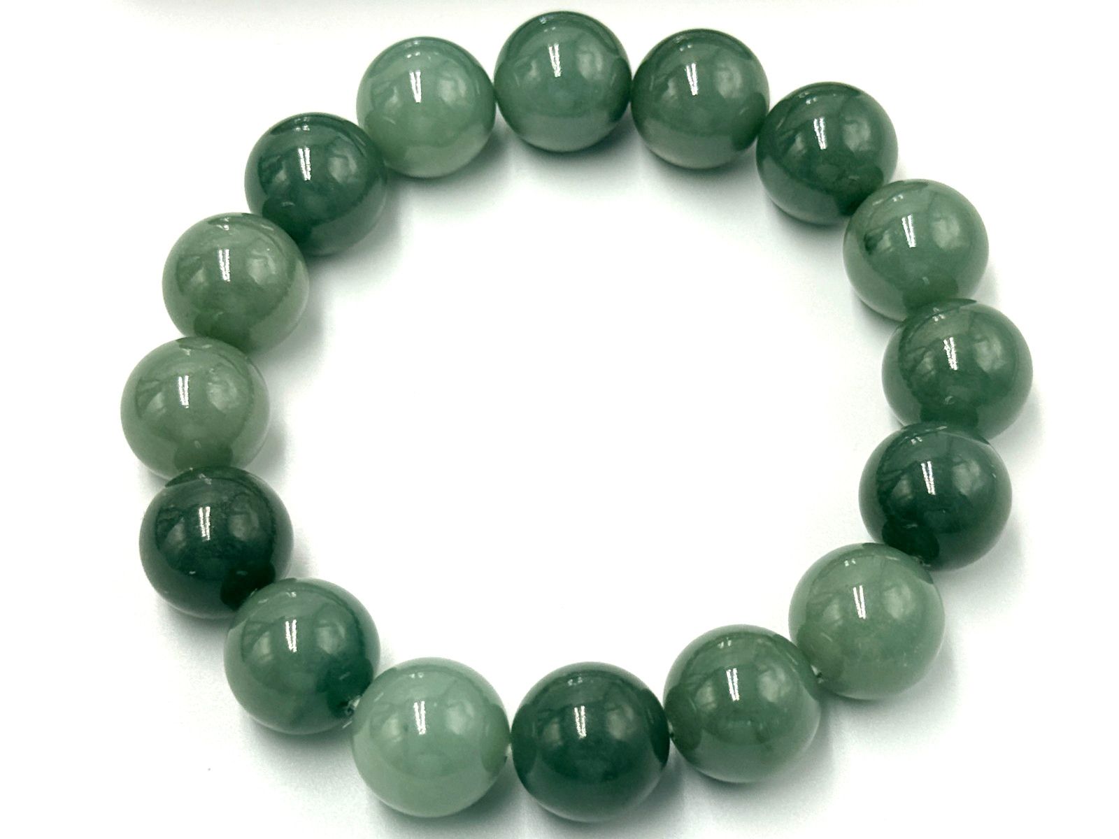 Certified Natural Grade A Jadeite Jade Beaded Bracelet ICY Green 13.7 mm #000451