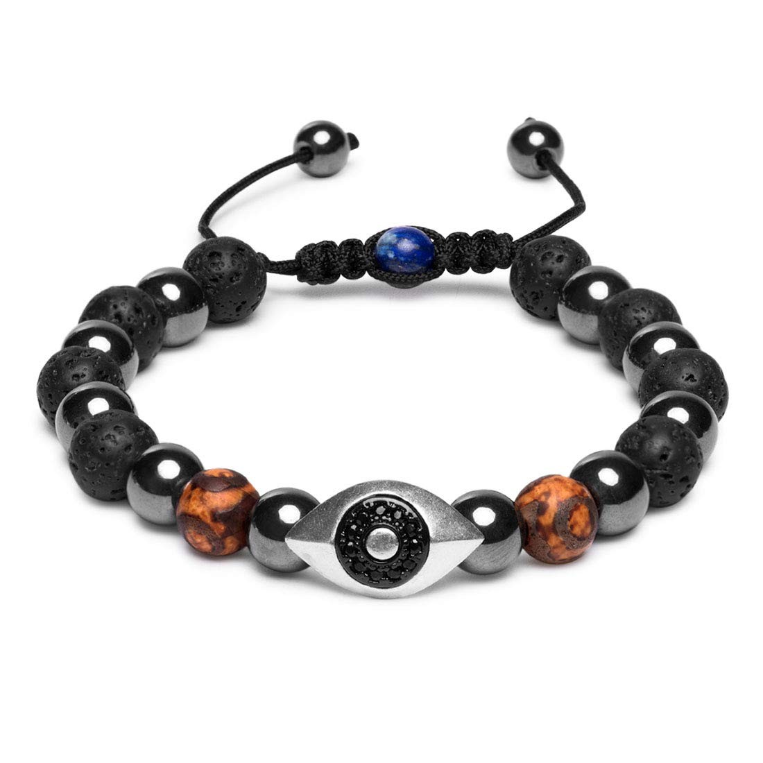Vintage Silver and Black Plated Hamsa Evil Eye Reiki Bracelet Natural Hematit…