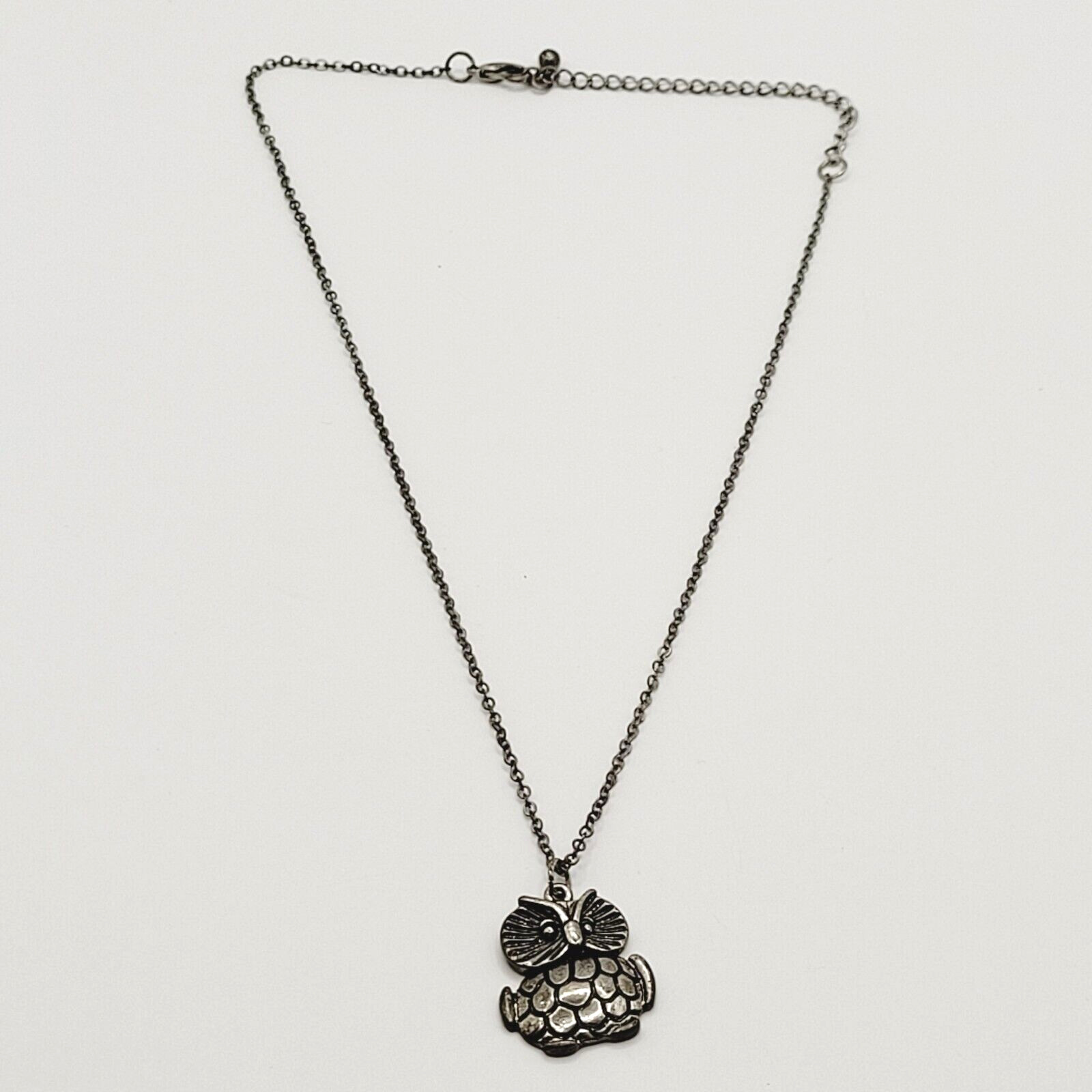 Owl Wise Old Silver Tone Metal and Enamel Vintage Small Pendant Necklace 19 Inch