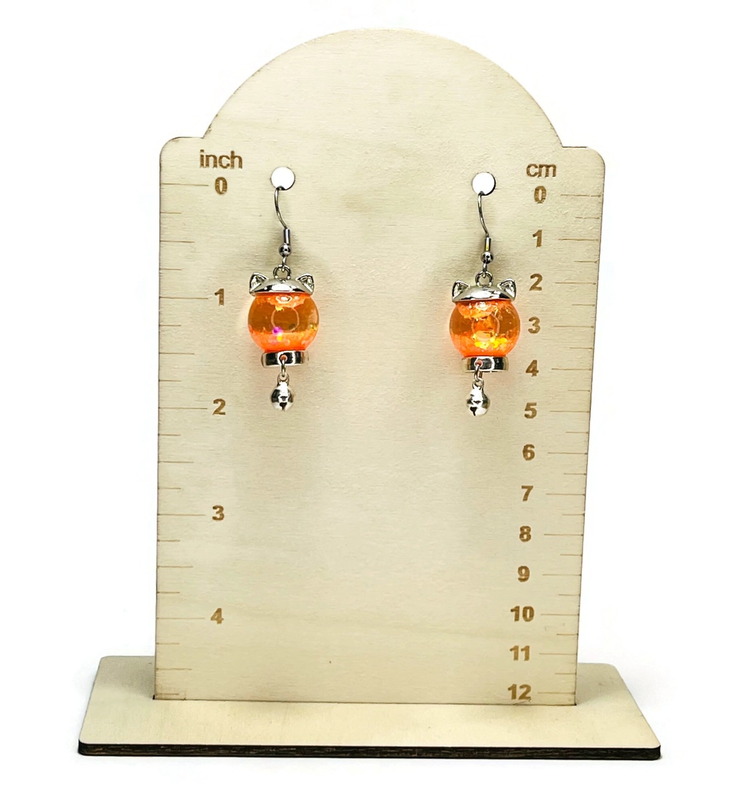 Orange Cat Crystal Ball Glow in the Dark Glass Water Globe Earrings