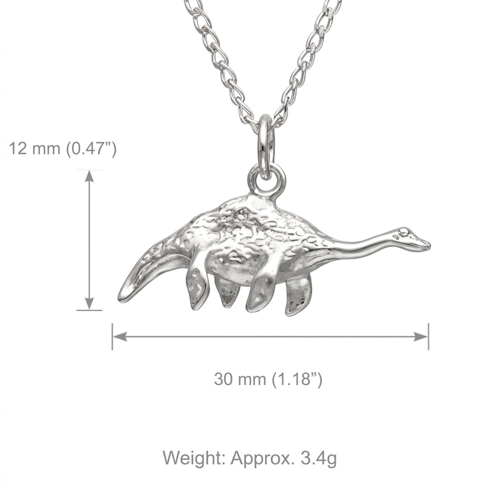 Sterling silver Loch Ness monster dinosaur pendant necklace on 18 inch chain