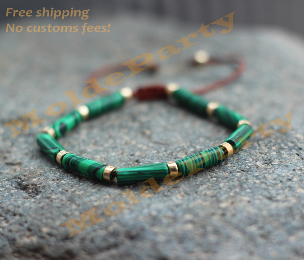 Handmade Natural Malachite Green Gemstone Crystal Dainty Women Bracelet Gift