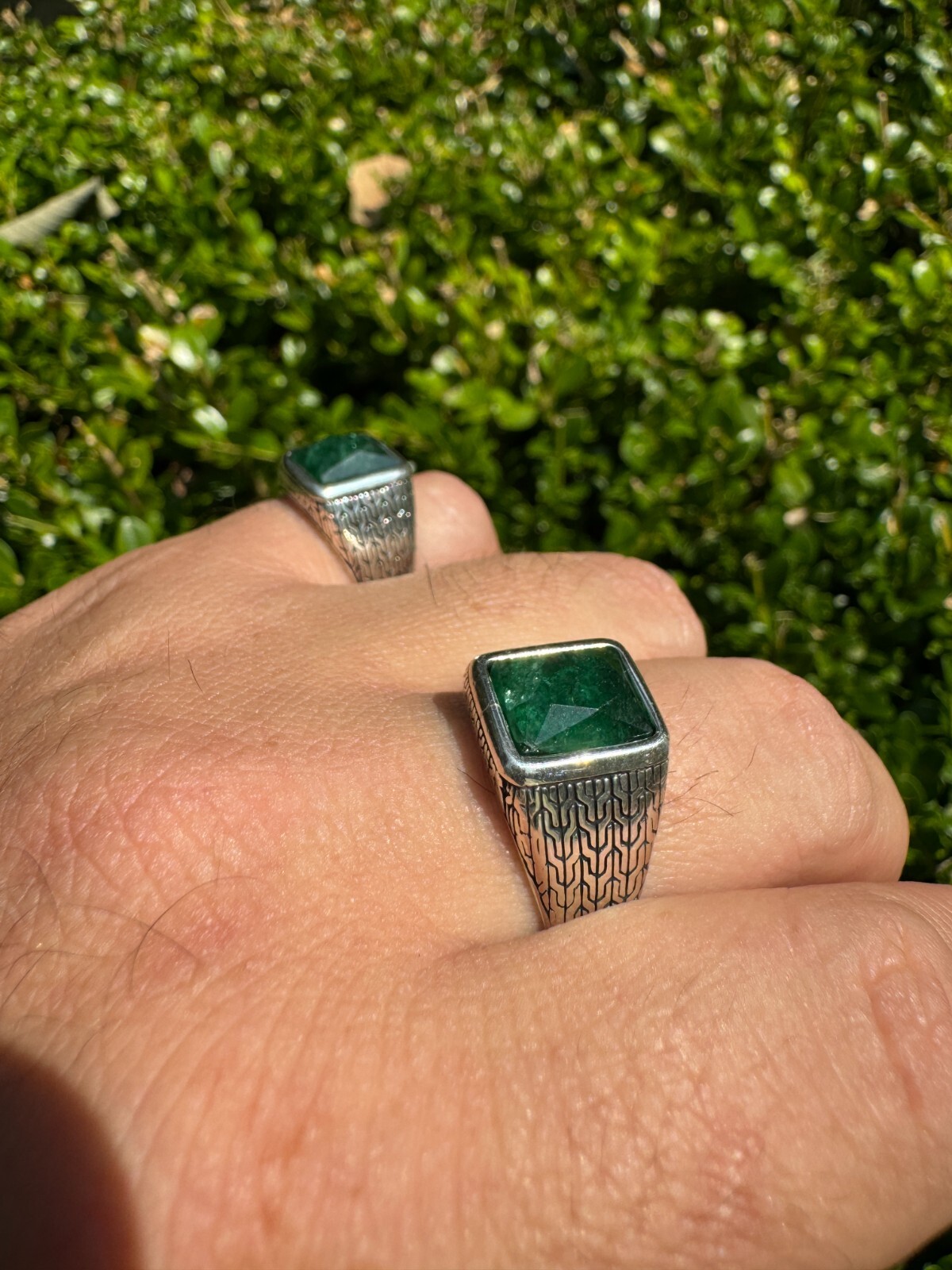 6ct Natural Green Emerald Real Genuine Gemstone Mens Real Solid 925 Silver Ring