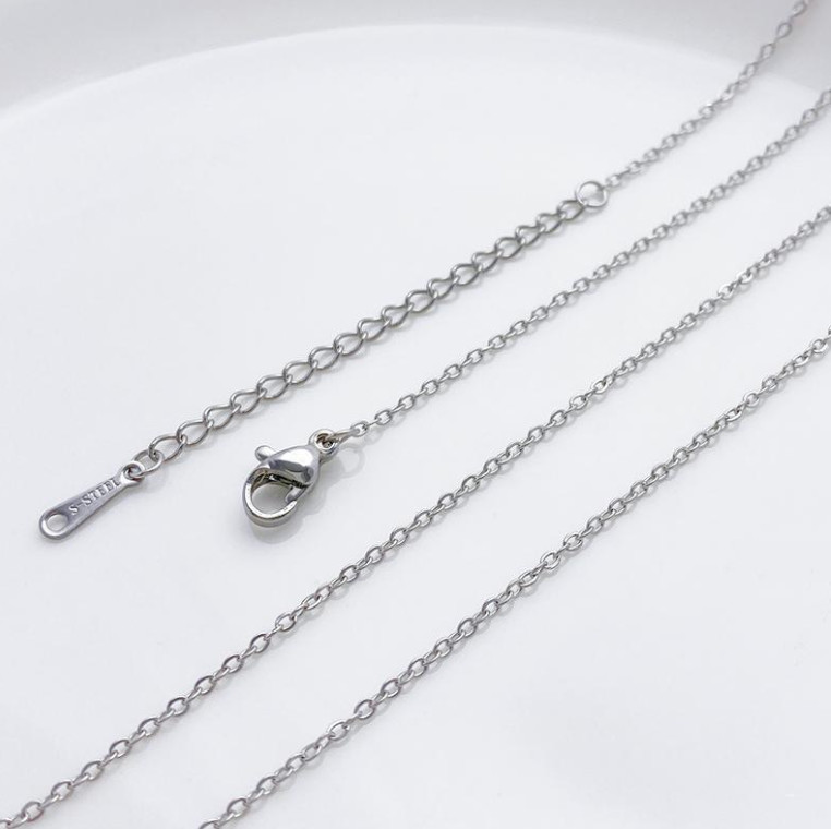 2Pcs Stainless Steel 2mm Width O-Link Necklace Fashion Jewelry 16+2″ Chain