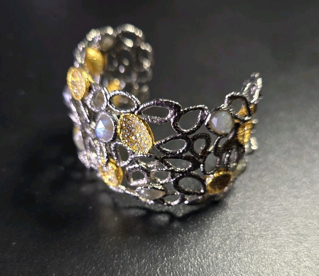 Alexis Bittar Ruthenium & Yellow Gold Plate Moonstone Bracelet