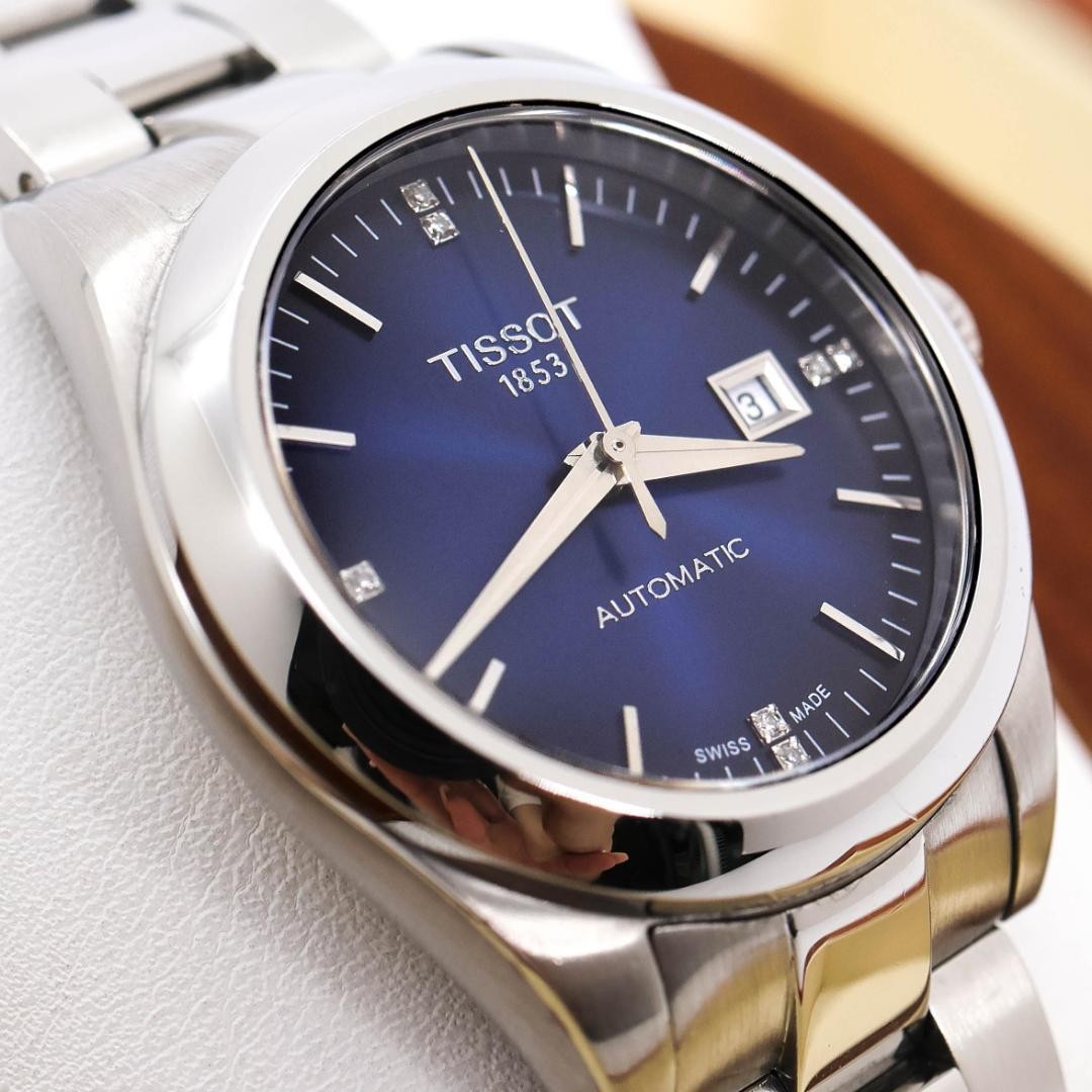 Working TISSOT wristwatch automatic date 8P diamond blue transparent back 3751