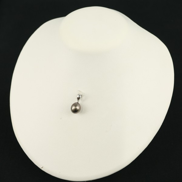 Auth TASAKI Pendant Black South Sea Pearl 10.3mm Solitaire 14K 585 White Gold