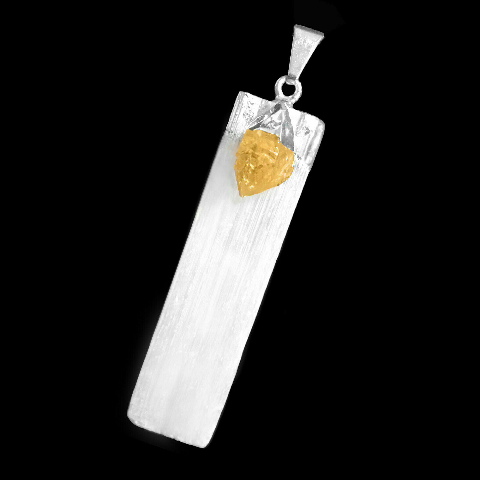 Selenite Citrine Chakra Crystal Pendant CHARGED 925 Sterling Silver Necklace Hea