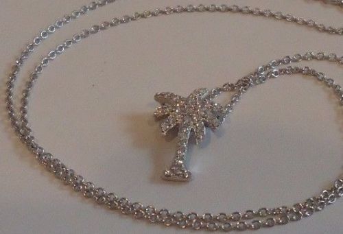925 STERLING SILVER PALM TREE NECKLACE PENDANT W/ .50 CT ACCENTS/18”/STUNNING!