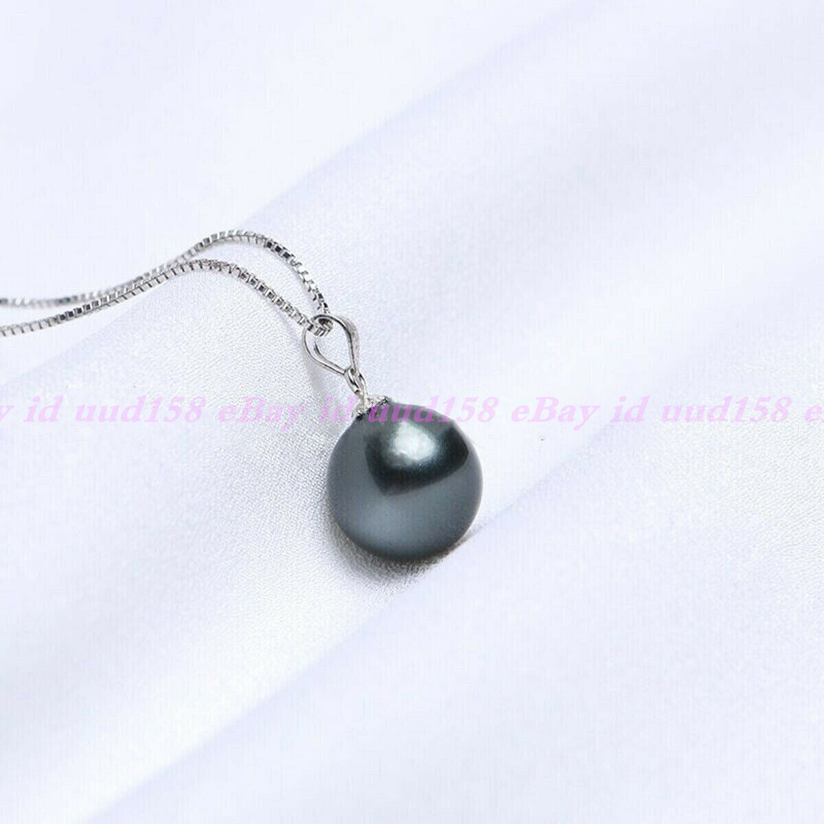 3pcs Beauty 14MM White Gray Black Round Shell Pearl 925 Silver Pendant Necklace