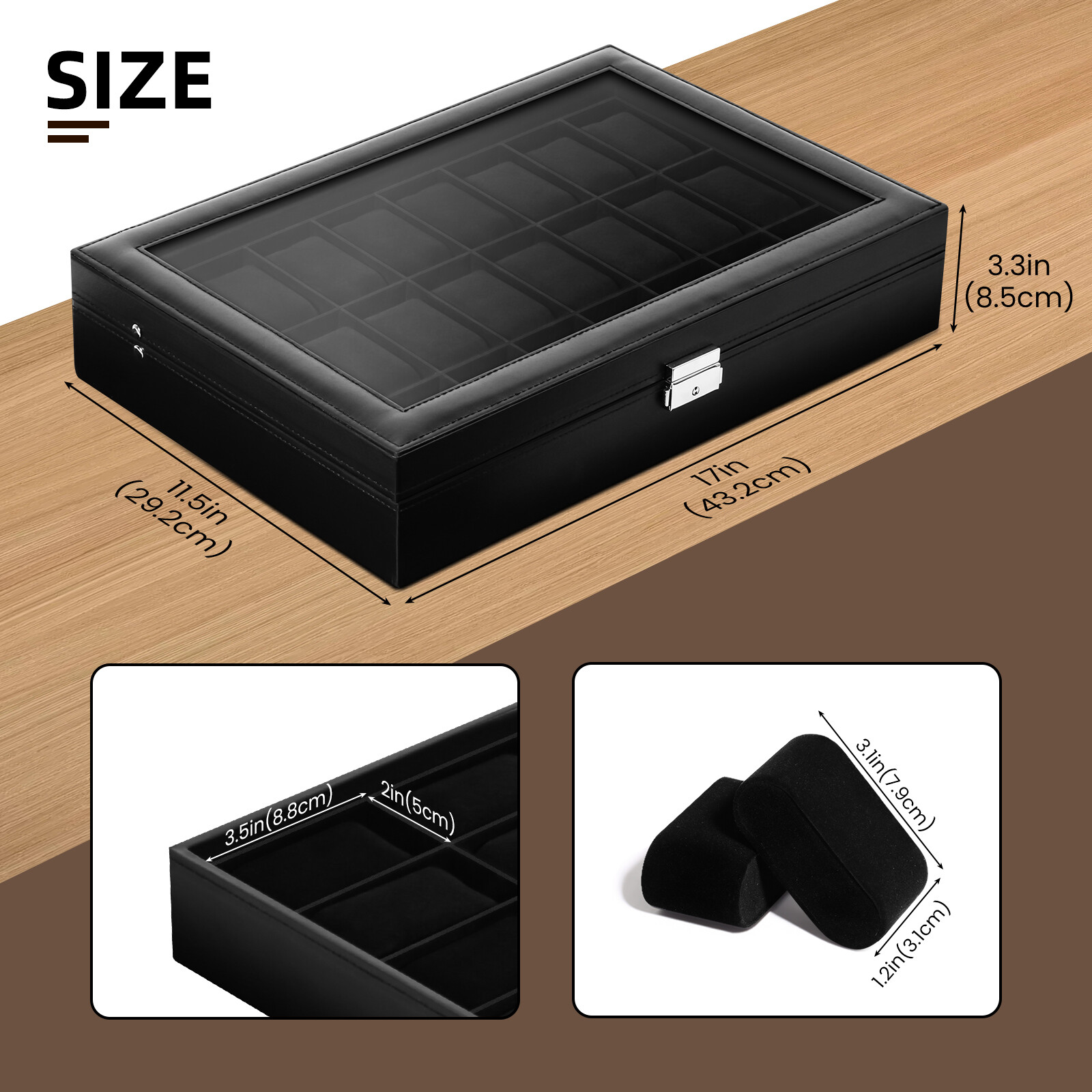 24 Slots PU Leather Watch Case Box Jewelry Organizer Display Case Lockable Gift