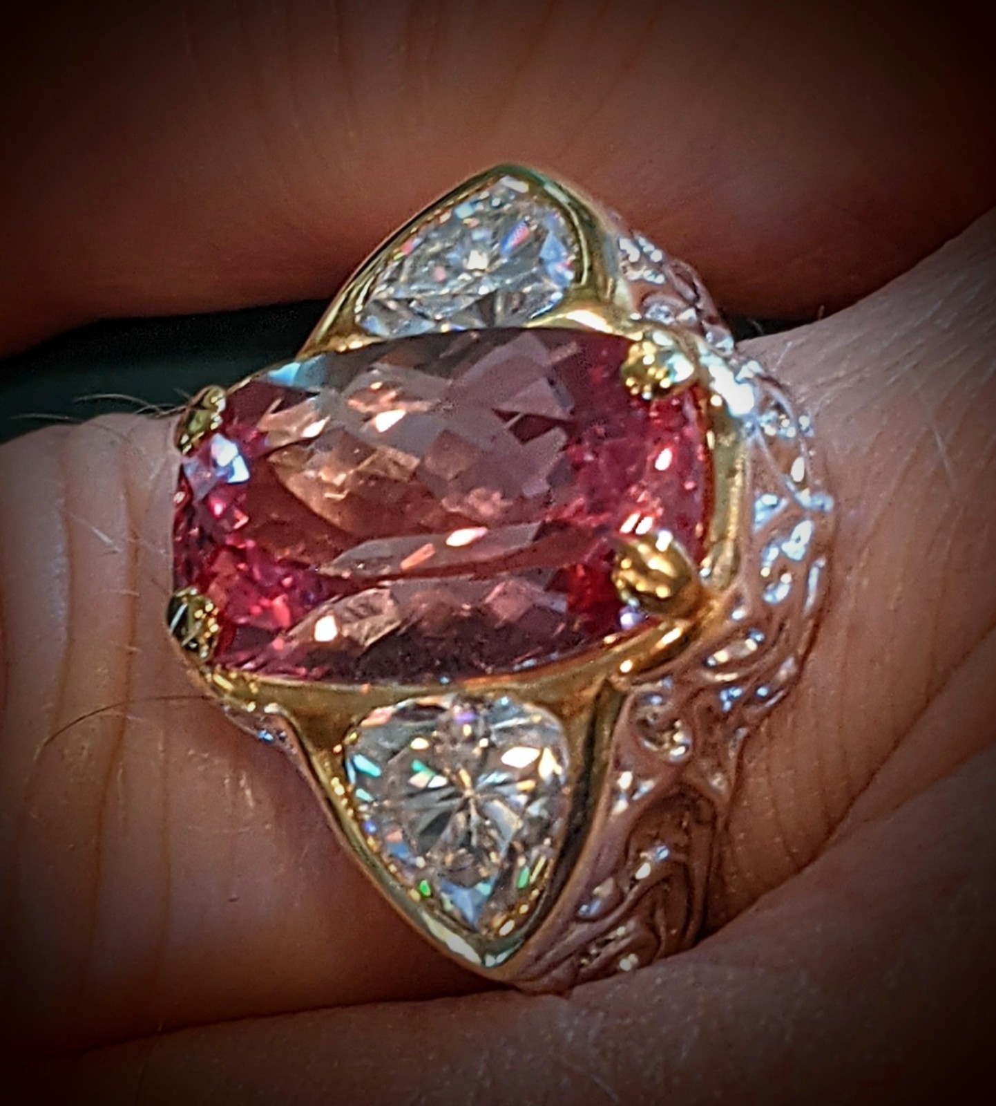 Custom Art Designed Bicolor Sapphire & Moissonites Ring