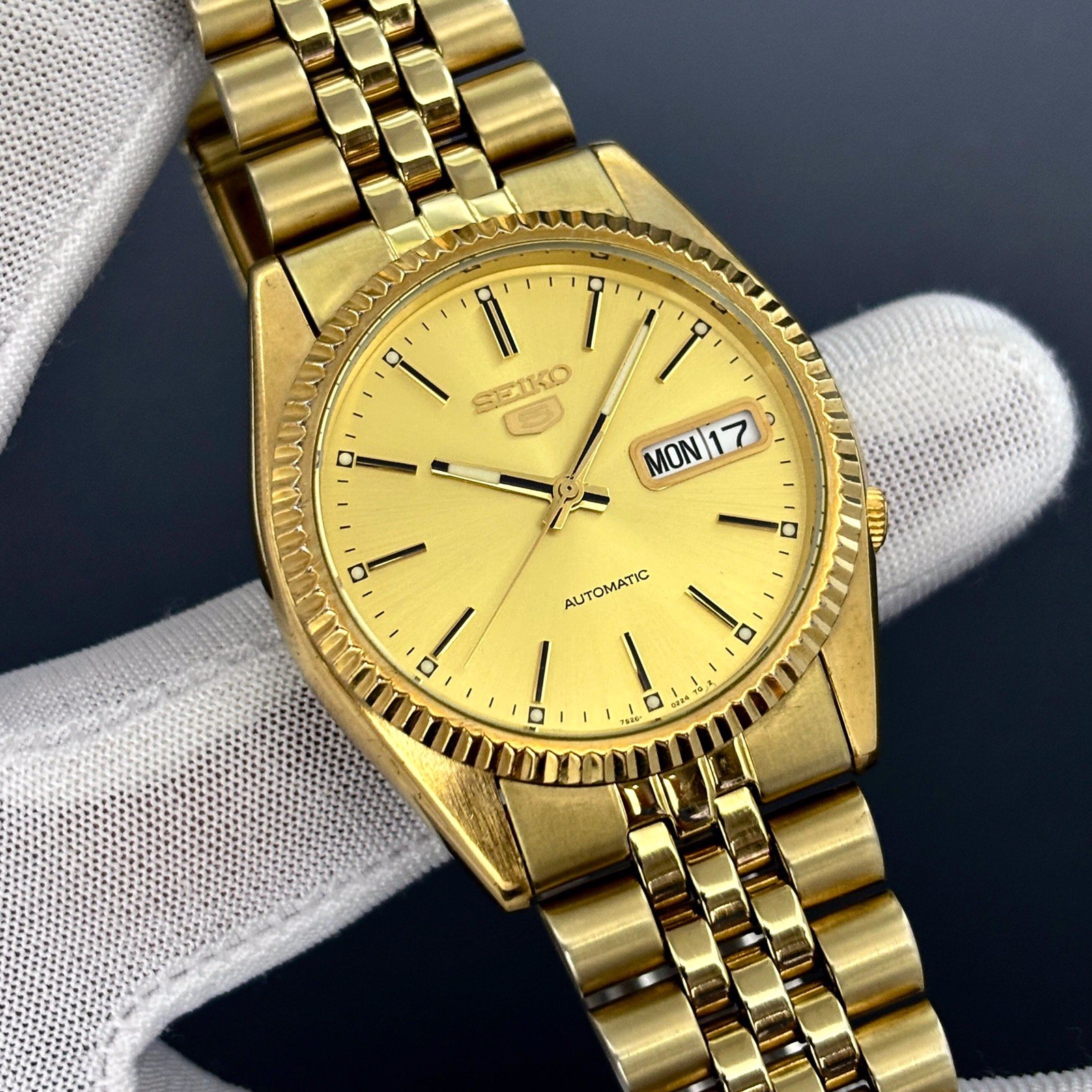 Rare Seiko 5 Automatic Sunburst SNXJ94 Fluted Bezel Japan Men’s Watch 7S26-0500
