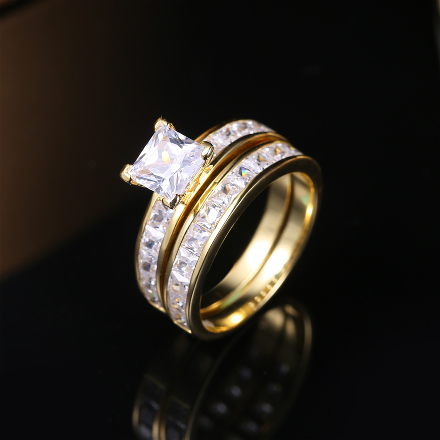 Women Wedding Ring 14K Gold Plated Sterling Silver Engagement Set SIZE 5,10