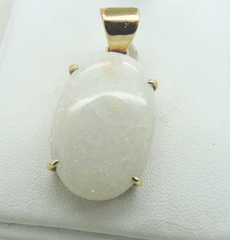 14K Yellow GOLD Large Oval Opal Solitaire Pendant 27 mm x 18.50 mm 6.5 Grams