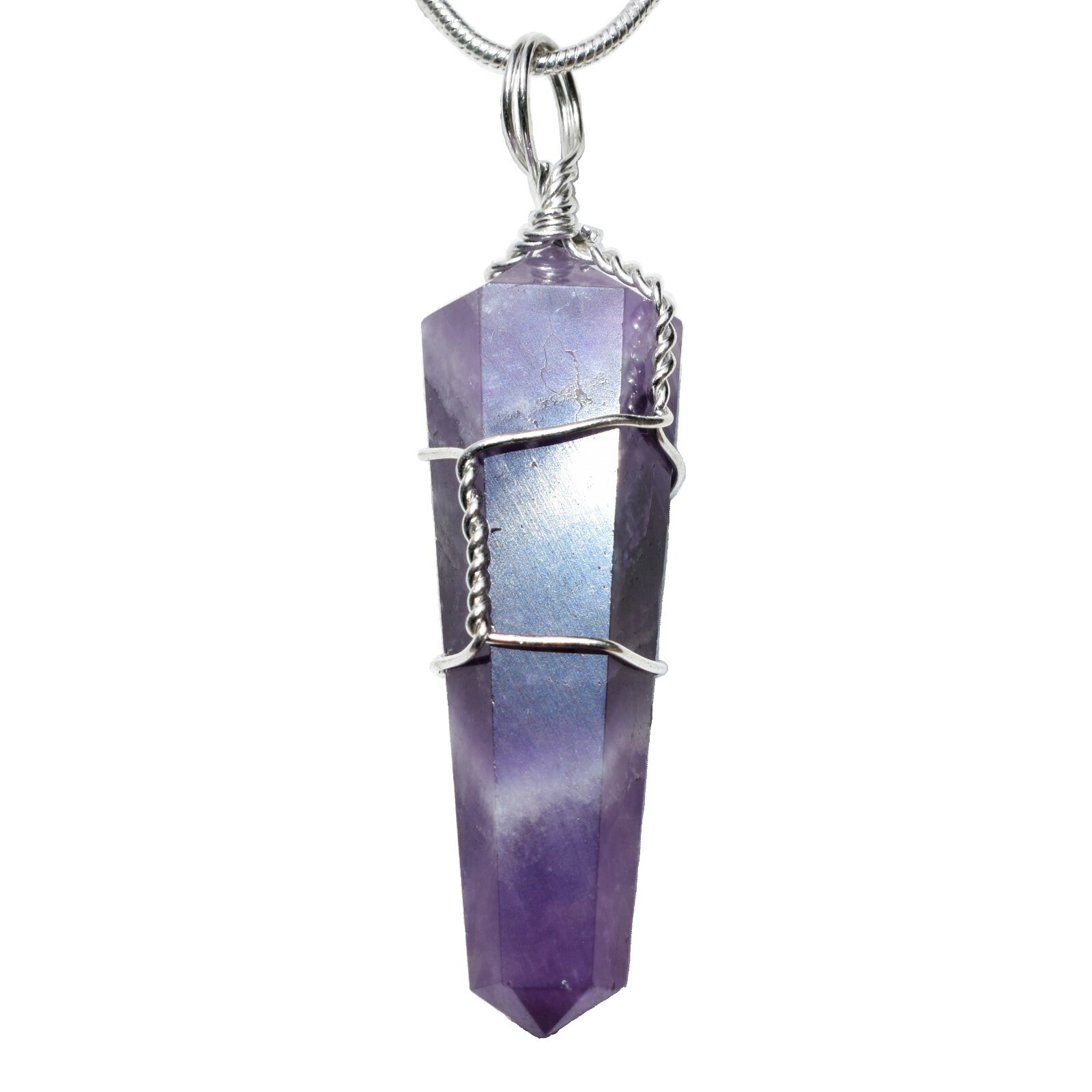 CHARGED Wire Wrapped Himalayan Amethyst Point Pendant + 20″ StainlessSteel Chain