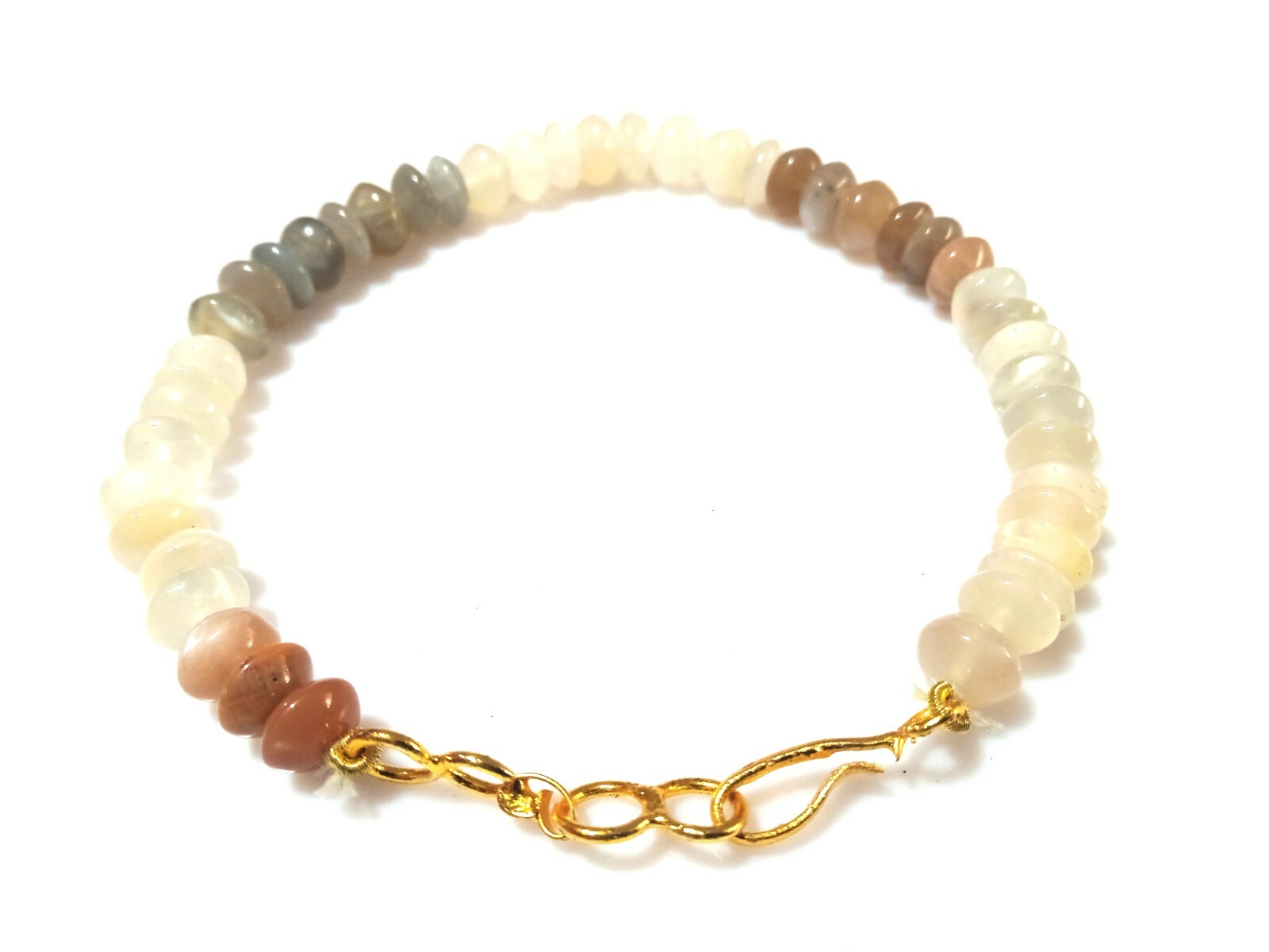 MULTI MOONSTONE ROUNDELLE BUTTON 6-7MM SMOOTH GEMSTONE BEADS 7″ FANCY BRACELET