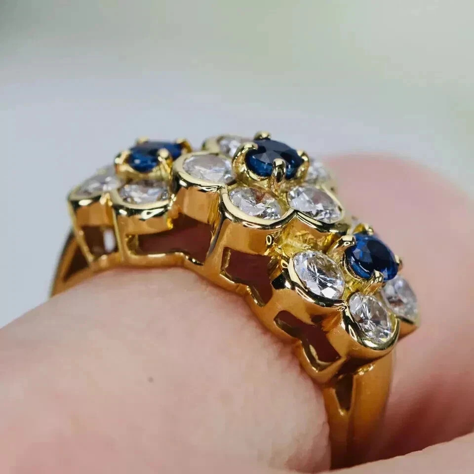 2Ct Round Cut Lab-Created Blue Sapphire Engagement Ring 14K Yellow Gold Plated