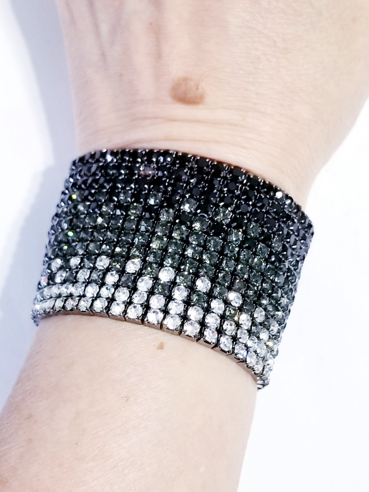 Black Rhinestone Stretch Bracelet Statement Pageant Drag Queen Jewelry Prom