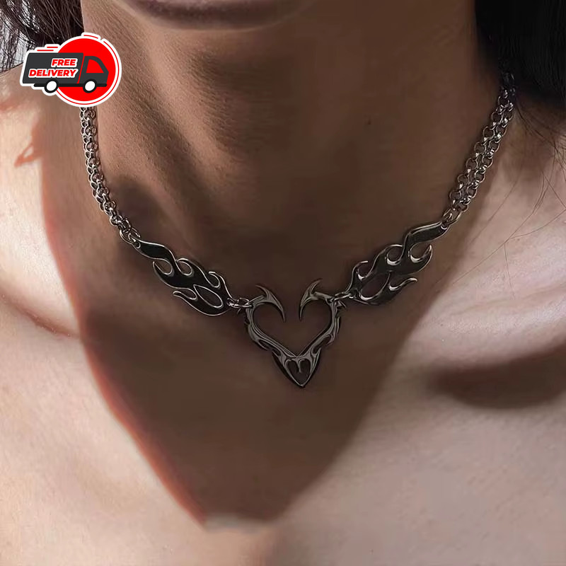 Stainless Steel Silver Color Thorn Heart Choker Necklace For Woman Man Punk Hip