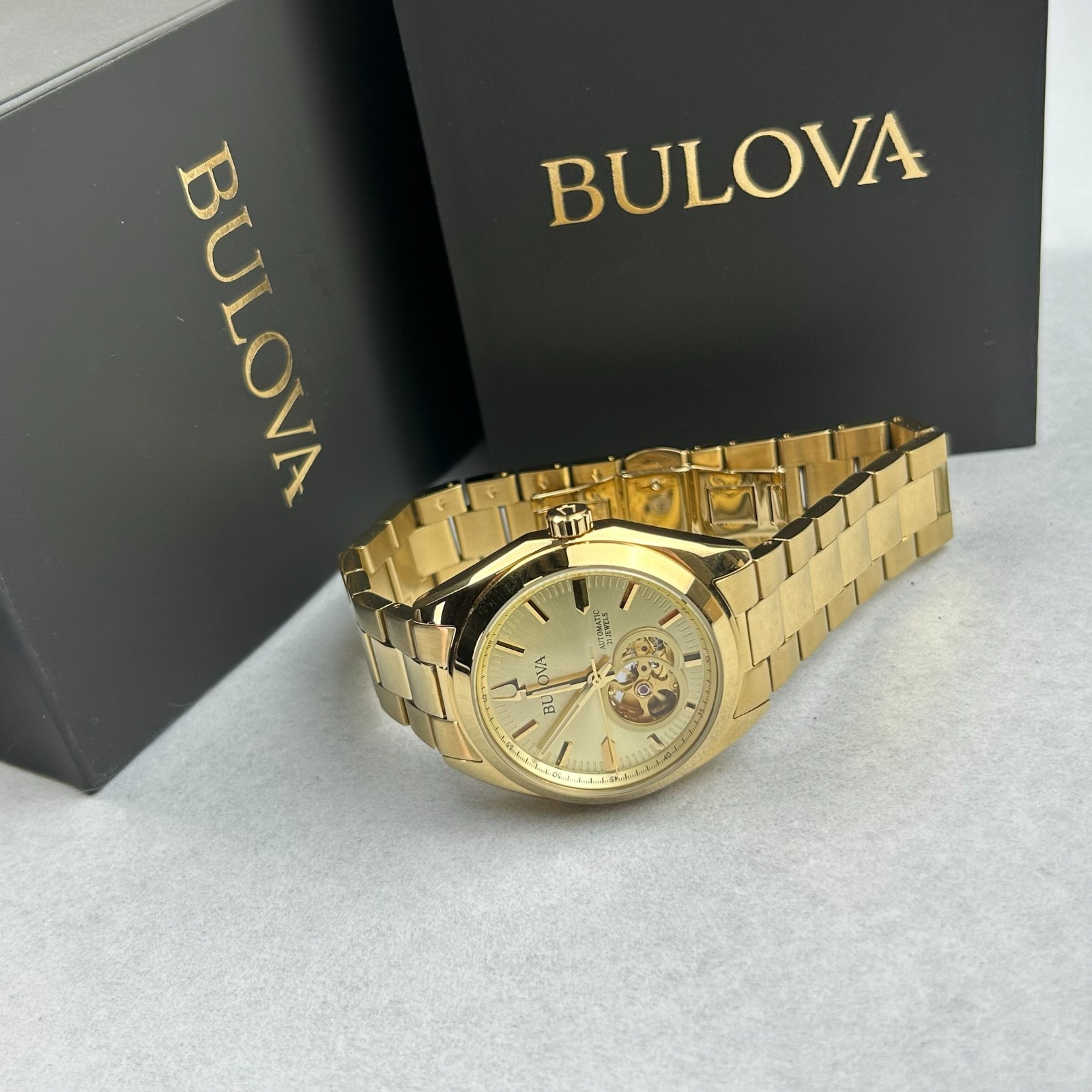 Bulova Men’s 97A182 Surveyor Champagne Dial Gold Stainless Steel Automatic Watch