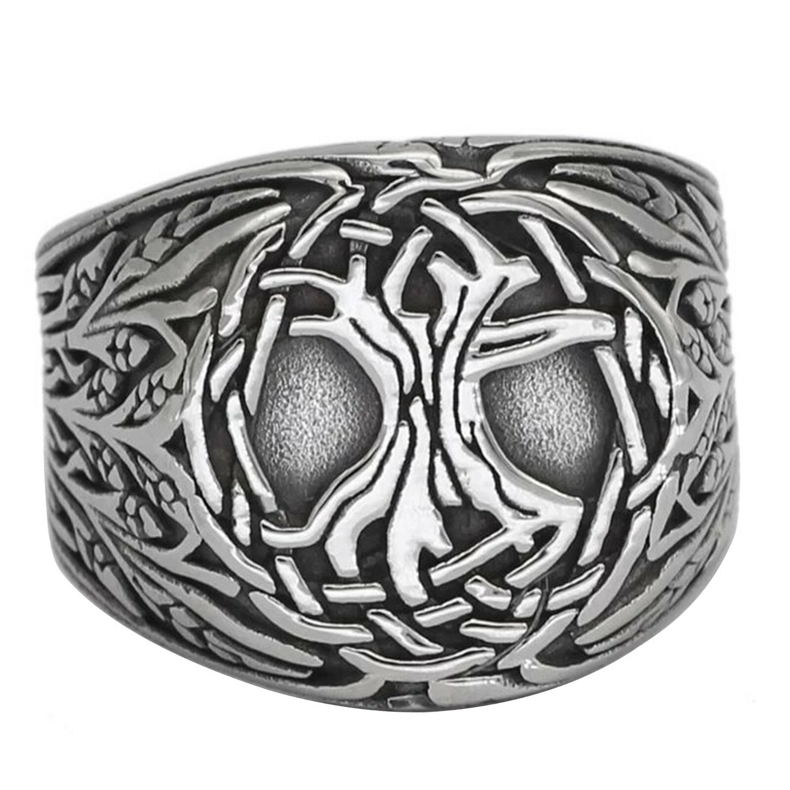Yggdrasil Ring Silver Stainless Steel Celtic Tree of Life Signet Band Sizes 9-13