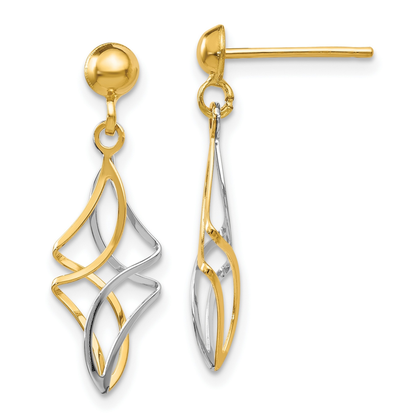 10k Two-Tone Gold Post Dangle Earrings 23×11 mm
