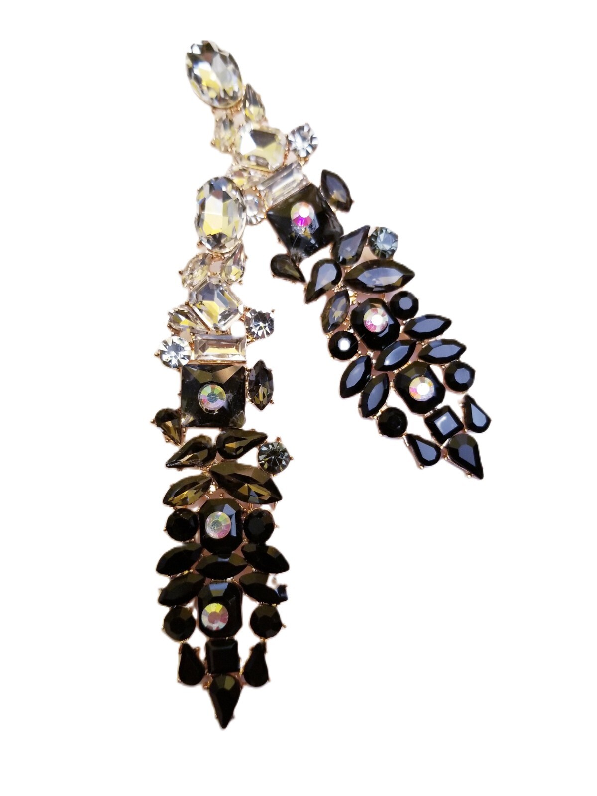 AB Black Drop Earrings, Bridesmaid Rhinestone Earrings, 4.2 Inch Pageant Jewelry