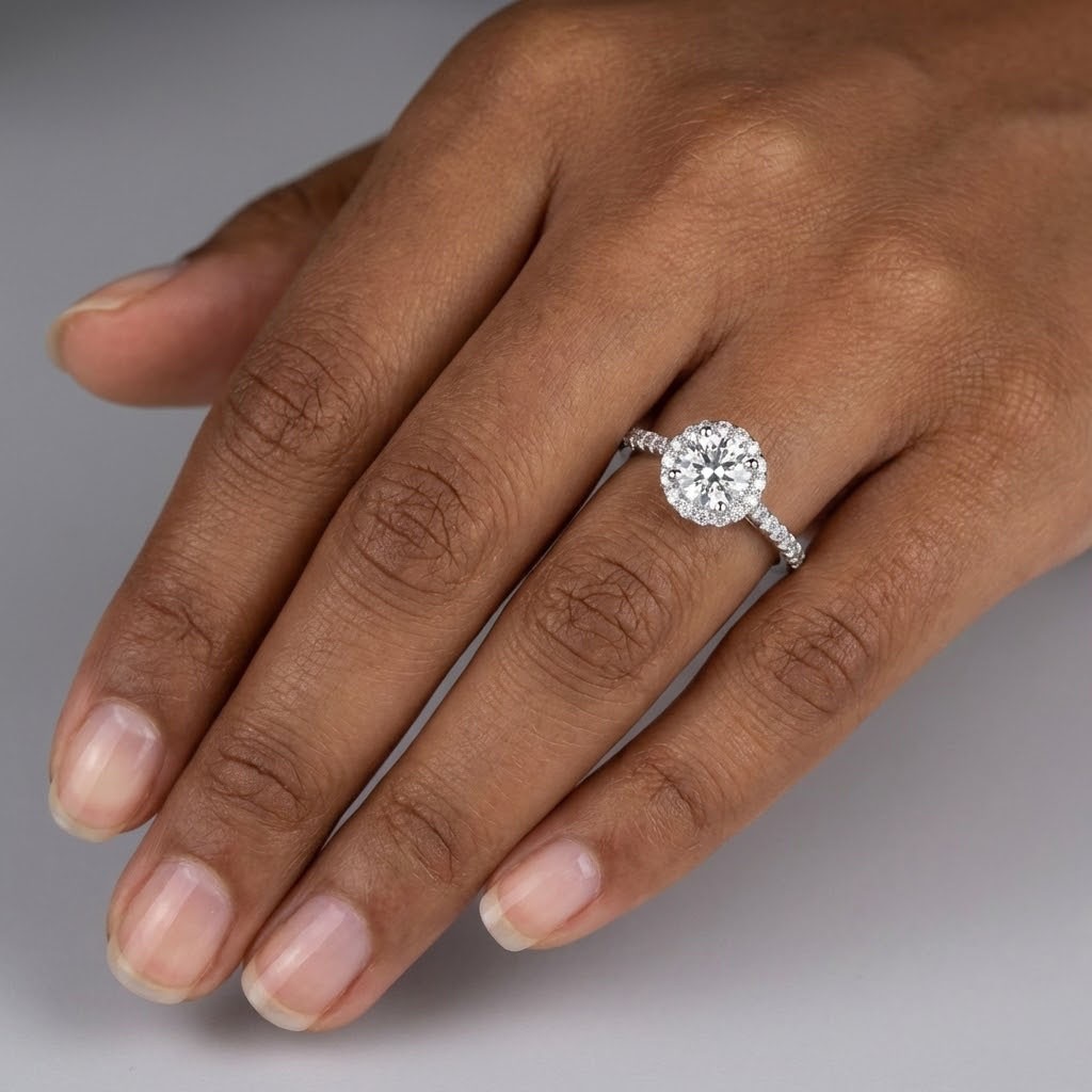 Side Stone Engagement Ring Halo 14K Gold 1.83 CT Round Lab-Grown Diamond D VS1