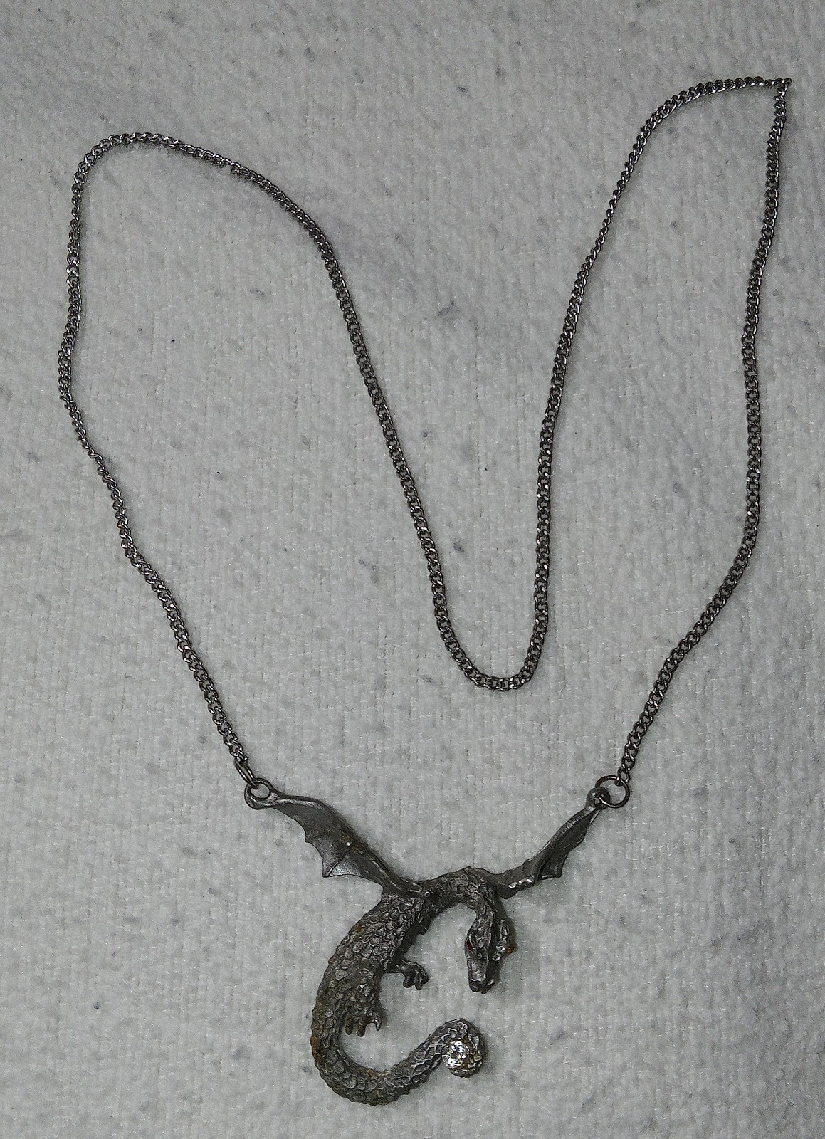 Vintage DRAGON Pendant Necklace – 13-1/2″ – Marked 2-1/2″ x 2-1/2″