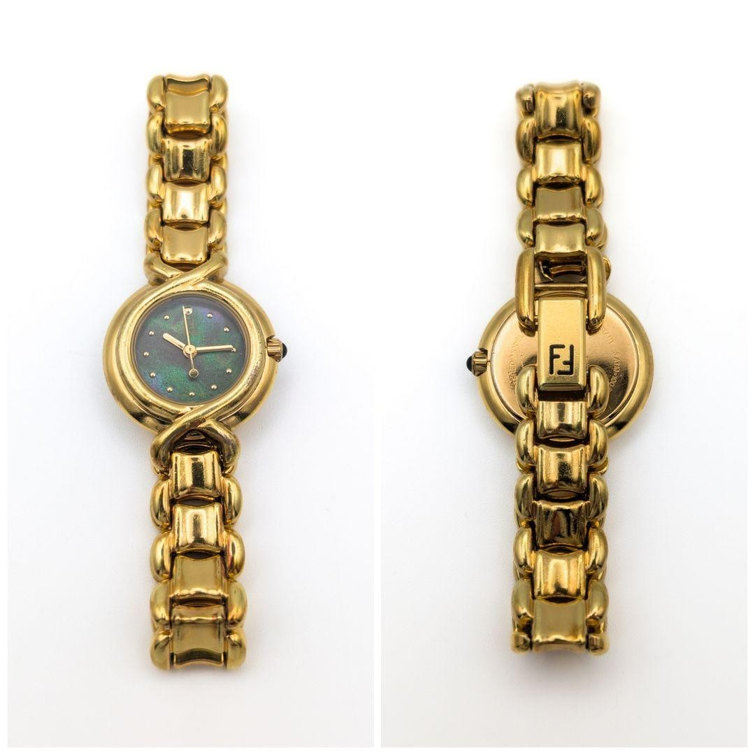 FENDI 700L Watch Gold Shell Dial Quartz 26.1mm 16cm Leather Band Vintage
