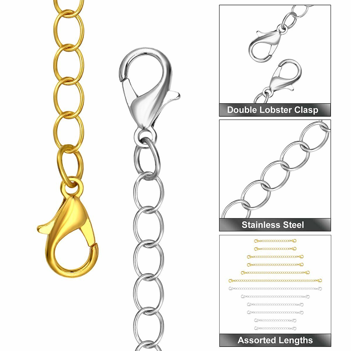 12-Pack Extender /Safety Chain Extender Necklace Bracelet Lobster lock 3″ 4″ 6″