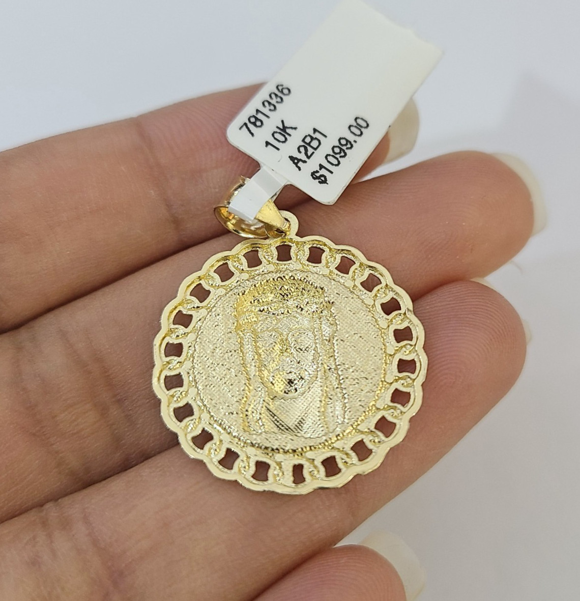 Real 10k Yellow Gold Franco Chain Jesus Head Pendant Charm 2mm Necklace