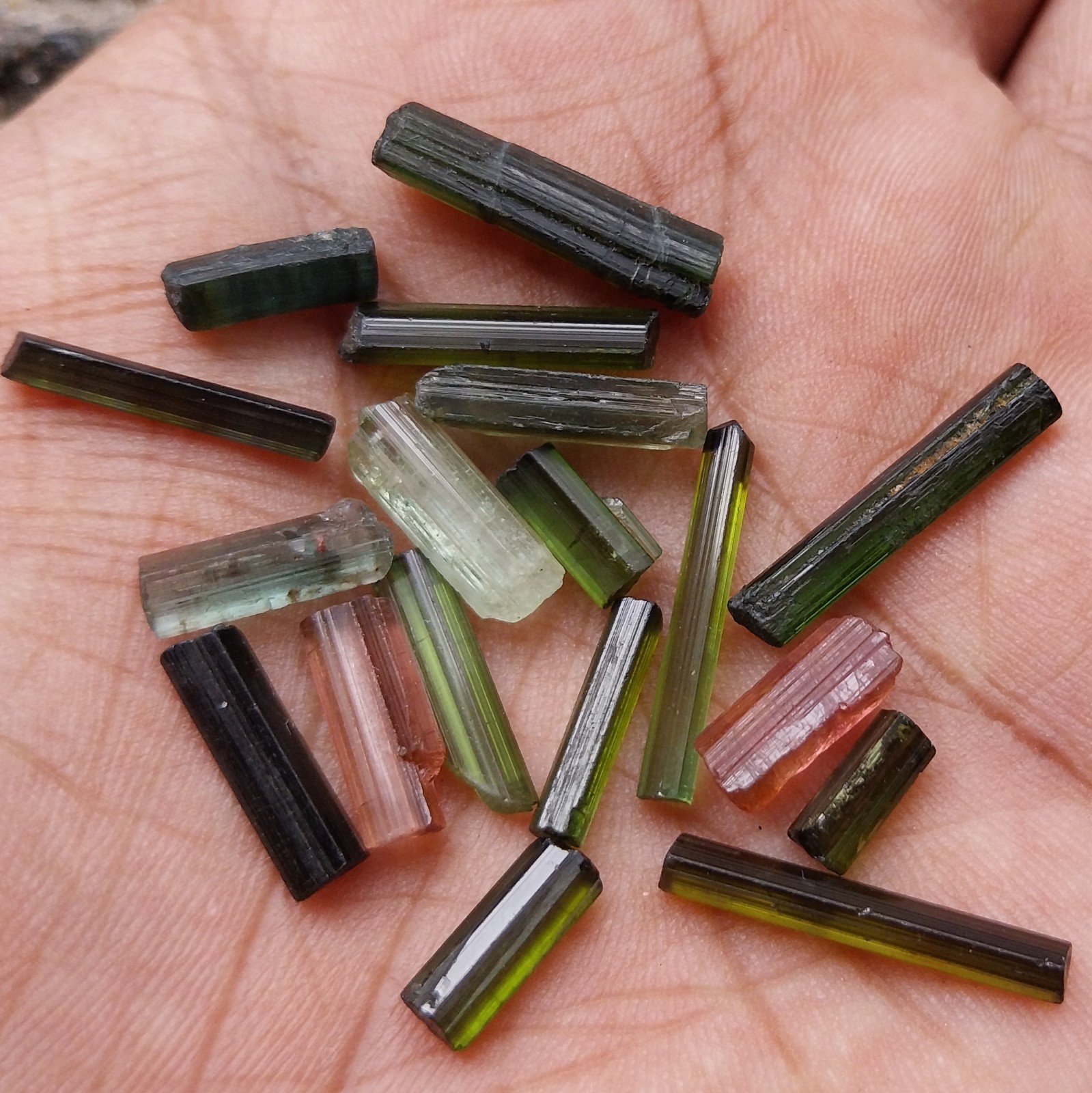 30 Carat Natural Multi Color Tourmaline Raw Rough Tube/Pencil 18 Piece Lot