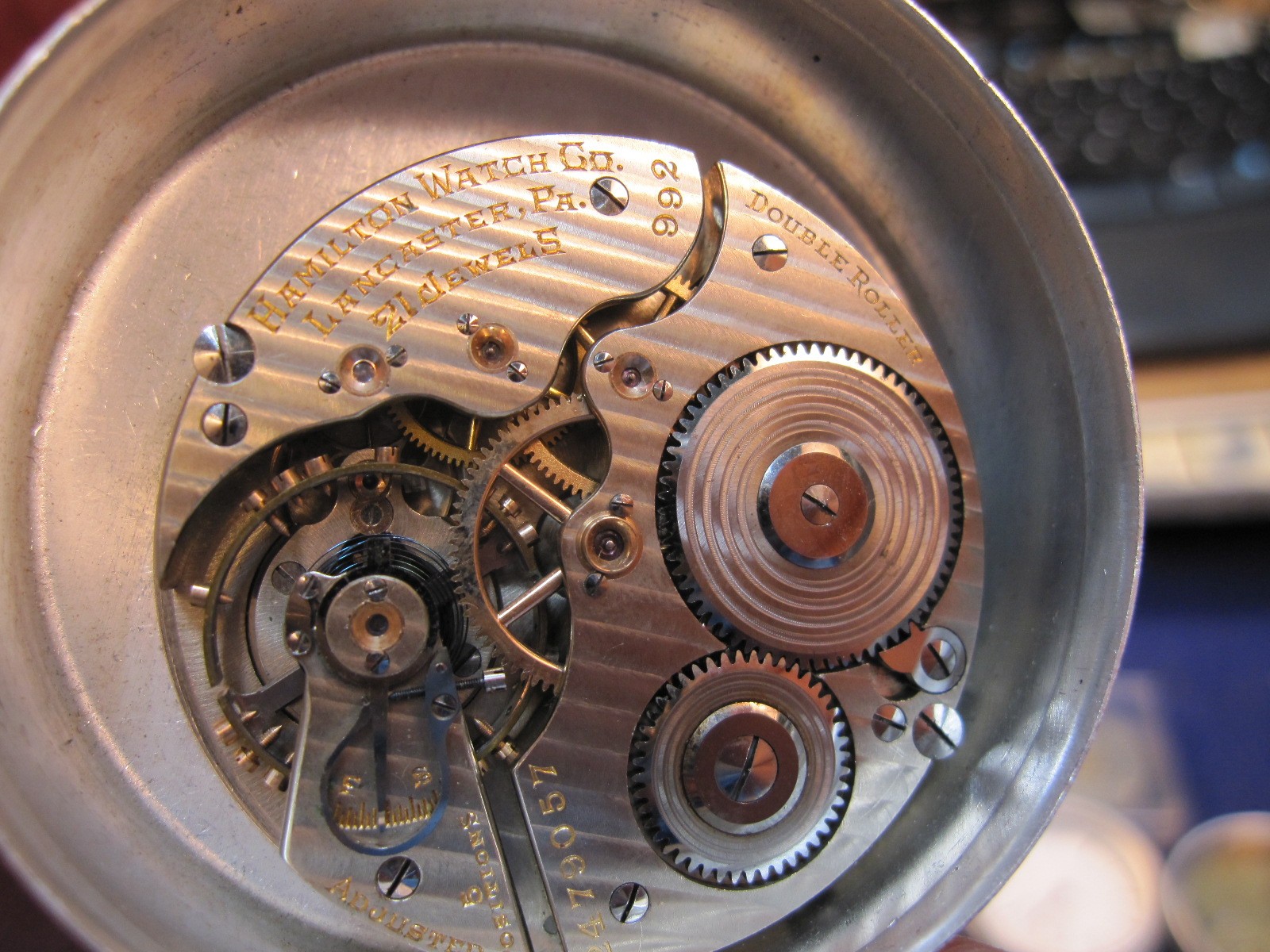16s Hamilton 21J 992 Railroad grade pocket watch movement
