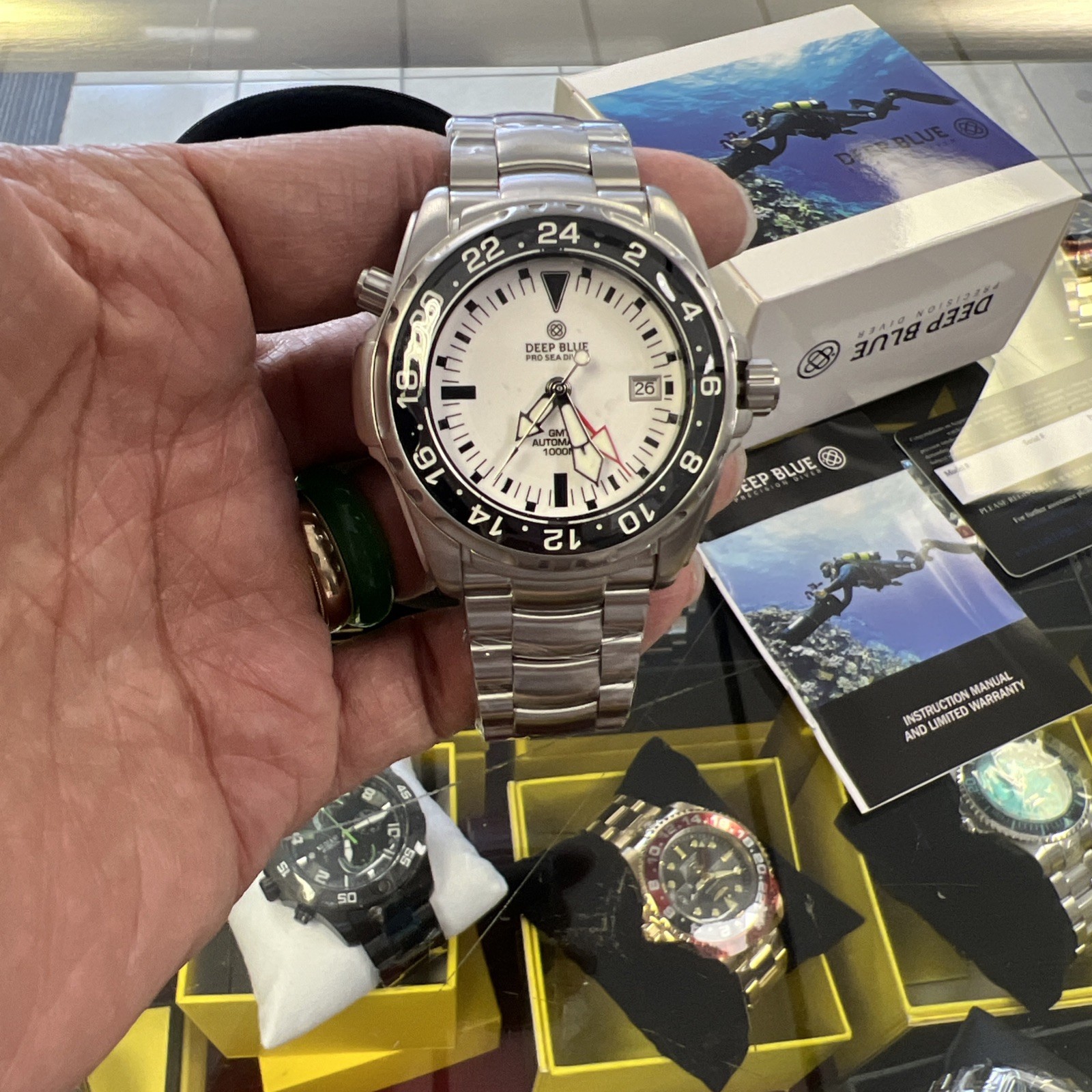 DEEP BLUE🔥 PRO SEA DIVER 1000M EXPEDTION GMT AUTOMATIC CERAMIC BEZEL WHITE NEW!