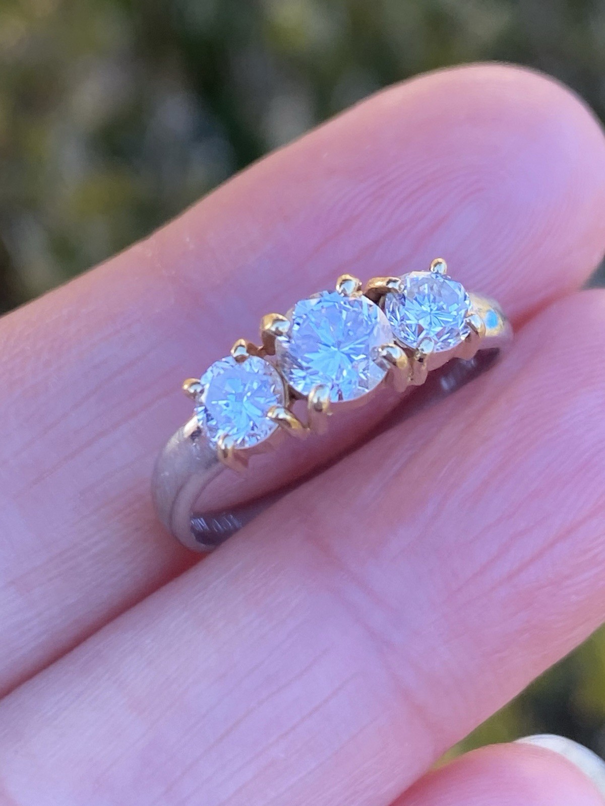 Platinum & 18K YG 1.00TCW 100% Natural Diamond Three Stone Ring