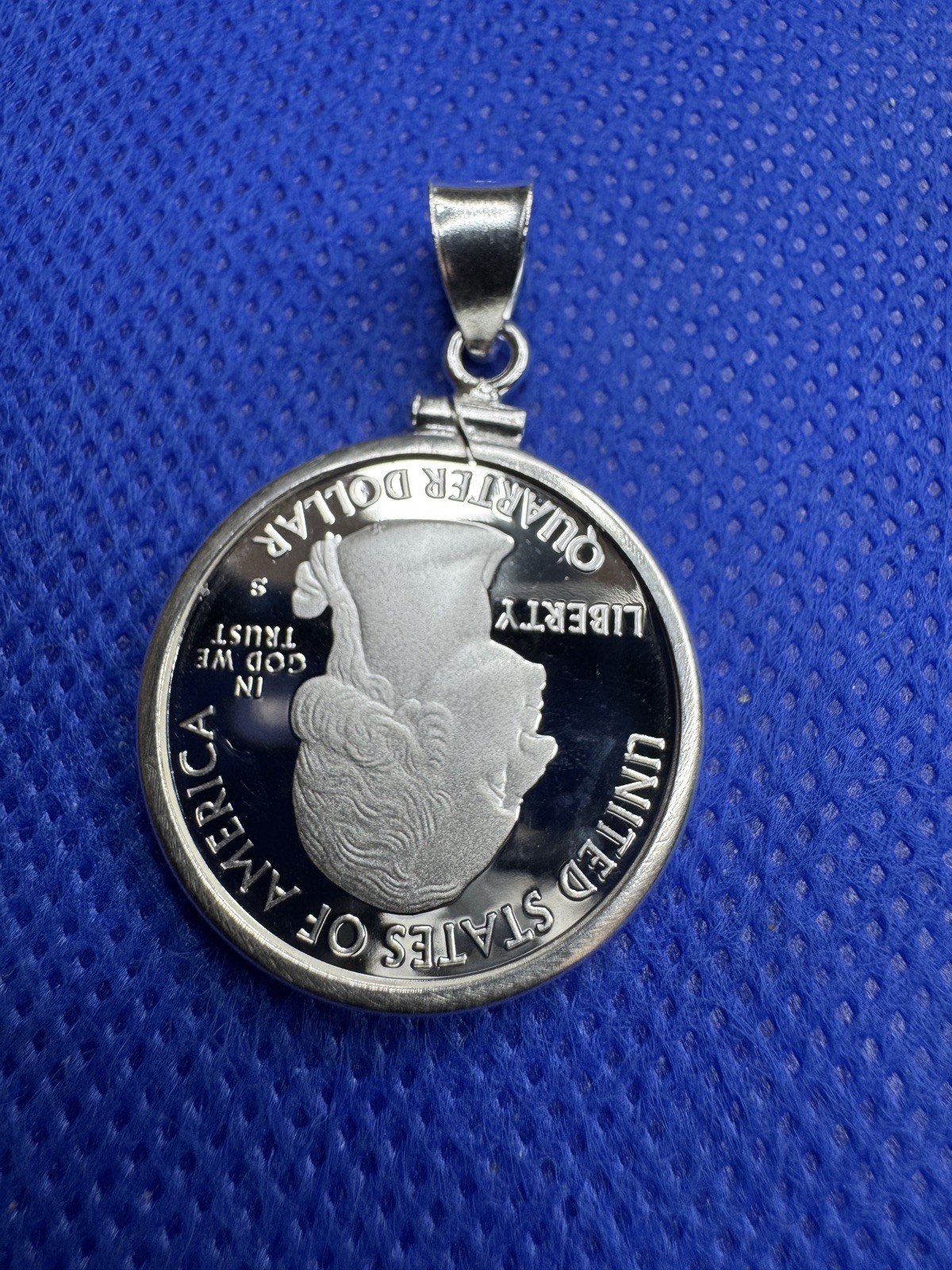 Coin Pendant 90% 2019 Silver Quarter Sterling Silver Bezel Soldered Bail UNC