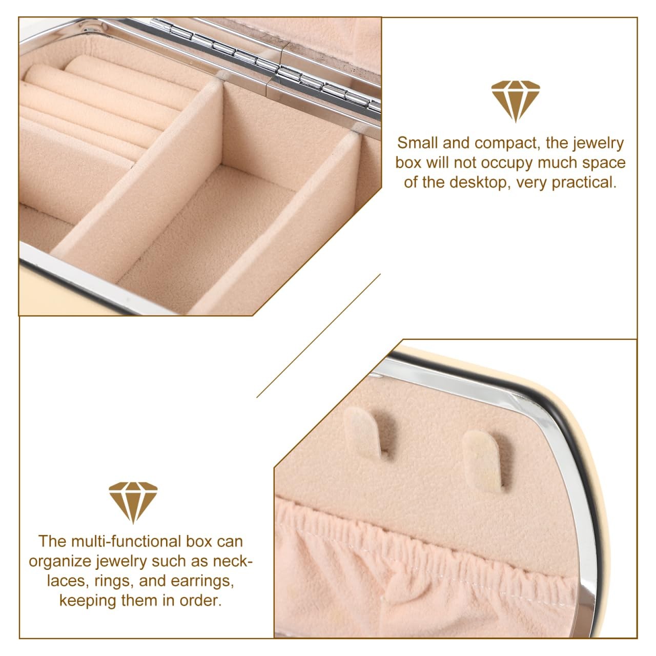 FRCOLOR Travel Jewelry Box Small Case 14.20X8.50X5.00CM, Beige